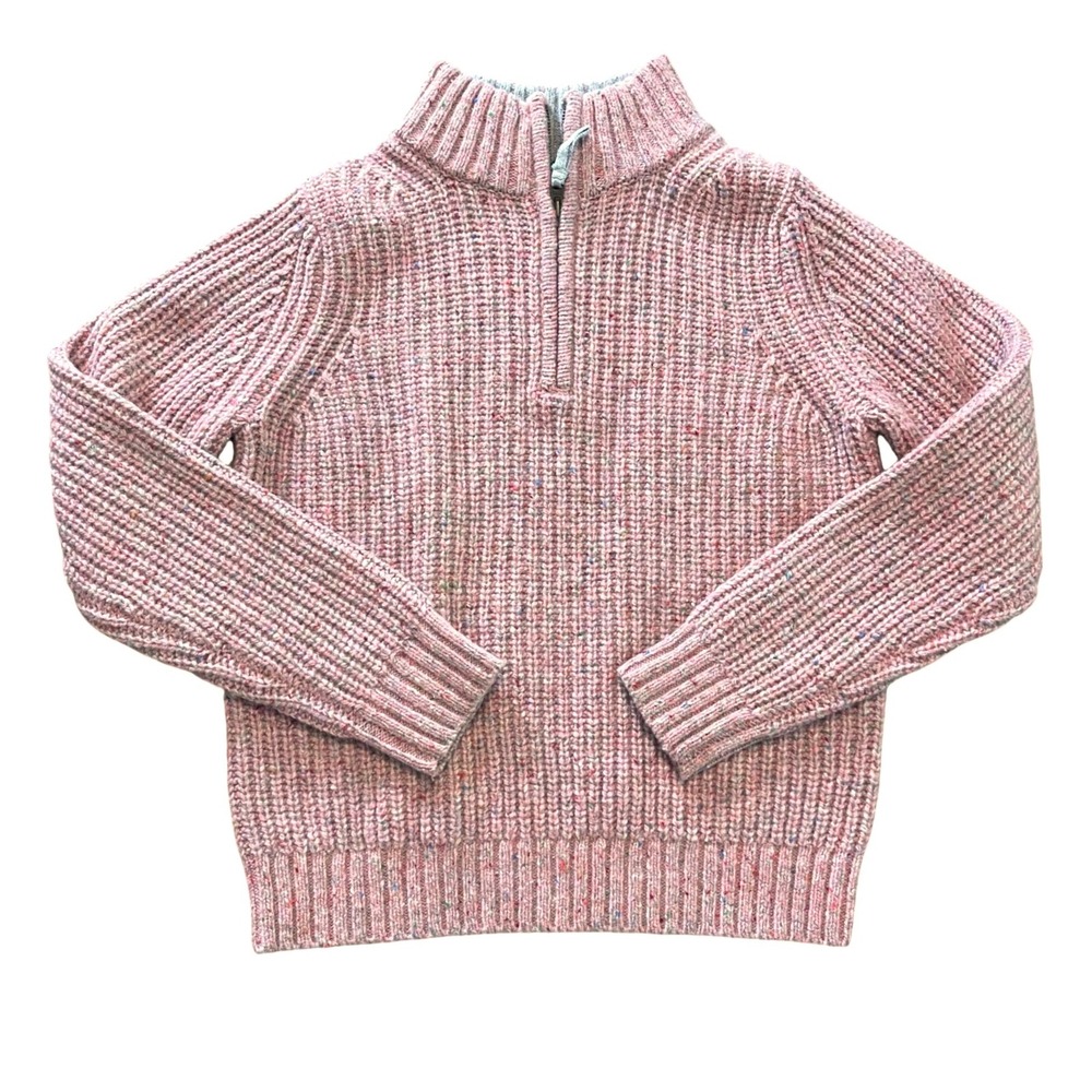 Mini Boden Quarter Zip Sweater Kids 8-9Y Pink Confetti Fleck Wool Blend Ribbed